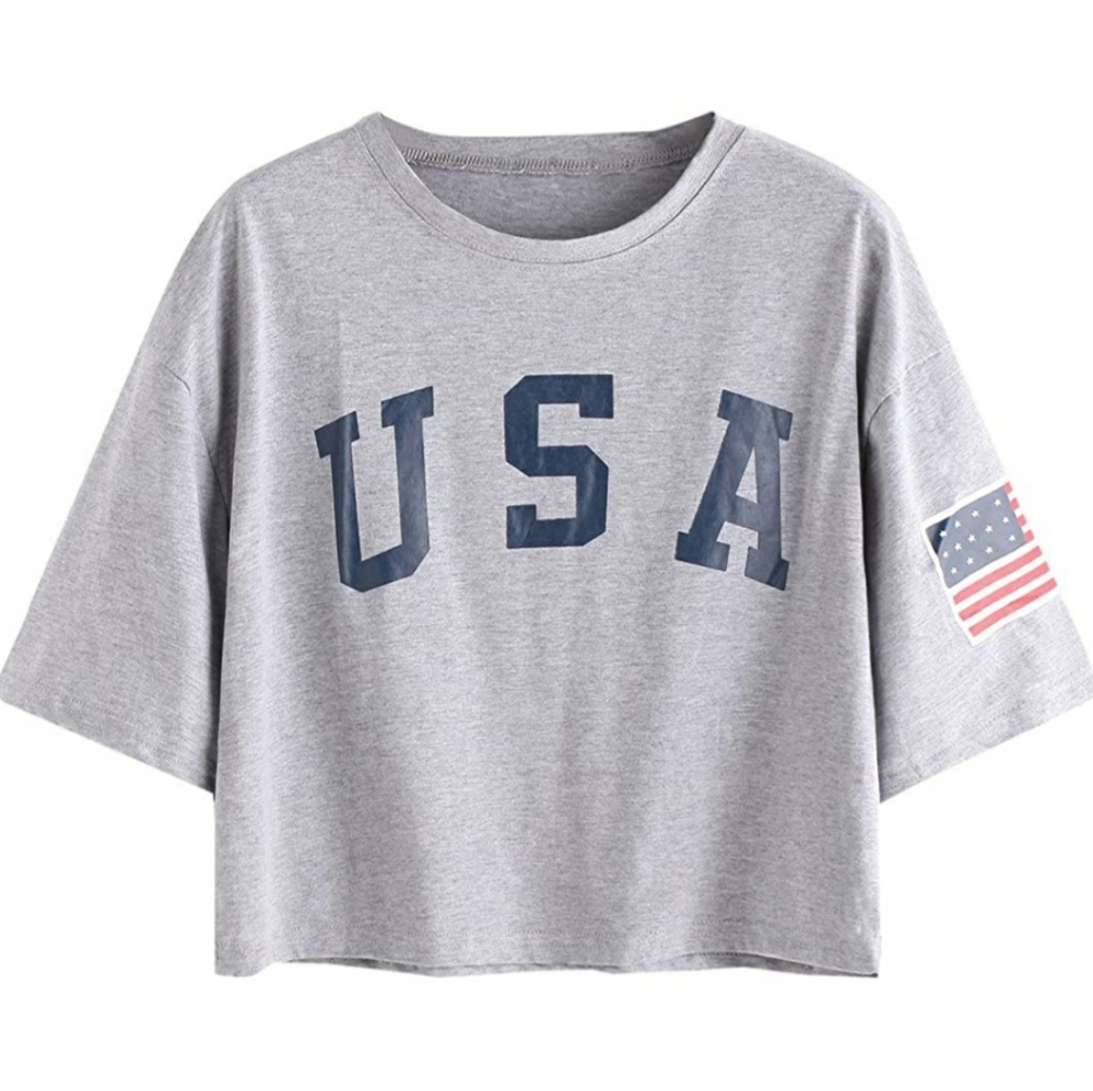 Shein Stretchy Crop USA tee
